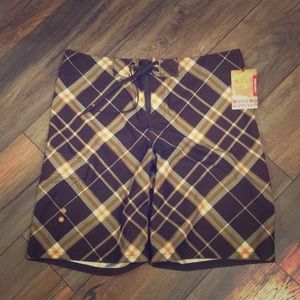 Mossimo men’s brown plaid board shorts